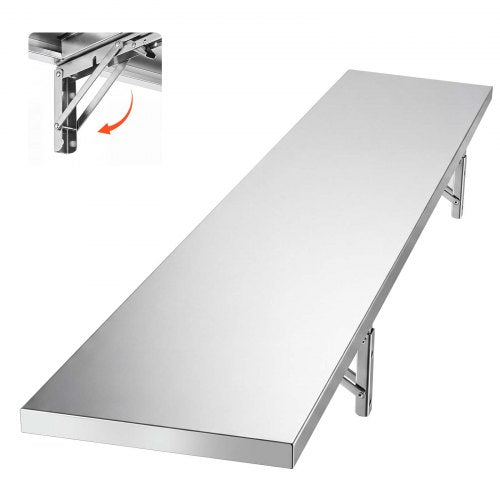 VEVOR Stainless Steel Shelf 12" x 72" Foldable Wall Mount Floating Shelf, Heavy-Duty Commercial Shelves with Brackets, 300LBS Capacity, Easy to Clean, Suitable for Restaurant, Home Kitchen, Garage - BXGTJZDK1JZ170PFO001V0 - view 2