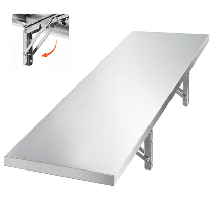 VEVOR Stainless Steel Shelf 12" x 48" Foldable Wall Mount Floating Shelf, Heavy-Duty Commercial Shelves with Brackets, 300LBS Capacity, Easy to Clean, Suitable for Restaurant, Home Kitchen, Garage - BXGTJZDK1JZ1XIGDE001V0 - view 1