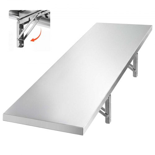 VEVOR Stainless Steel Shelf 12" x 48" Foldable Wall Mount Floating Shelf, Heavy-Duty Commercial Shelves with Brackets, 300LBS Capacity, Easy to Clean, Suitable for Restaurant, Home Kitchen, Garage - BXGTJZDK1JZ1XIGDE001V0 - view 2