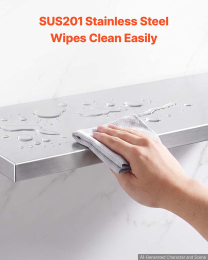 VEVOR Stainless Steel Shelf 12" x 48" Foldable Wall Mount Floating Shelf, Heavy-Duty Commercial Shelves with Brackets, 300LBS Capacity, Easy to Clean, Suitable for Restaurant, Home Kitchen, Garage - BXGTJZDK1JZ1XIGDE001V0 - view 6