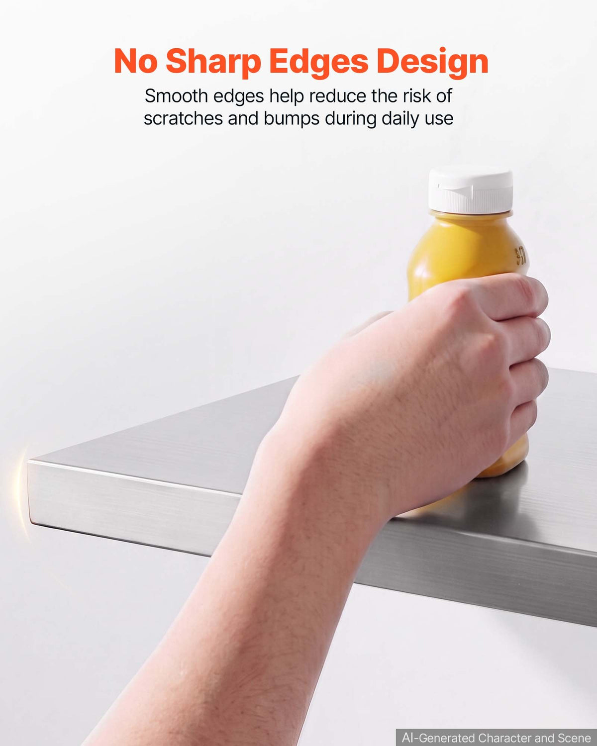 VEVOR Stainless Steel Shelf 12" x 48" Foldable Wall Mount Floating Shelf, Heavy-Duty Commercial Shelves with Brackets, 300LBS Capacity, Easy to Clean, Suitable for Restaurant, Home Kitchen, Garage - BXGTJZDK1JZ1XIGDE001V0 - view 7