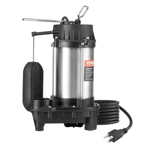 VEVOR Submersible Sewage Pump, 0.75HP 5000 GPH, Cast Iron Sewage Water Pump with 28 ft Lift 10 ft Power Cord and Automatic Float Switch, Stainless Steel for Clean Flooded Basement Yard Farm Sewer - BXGWSBBXG075R6L8GV1 - view 2