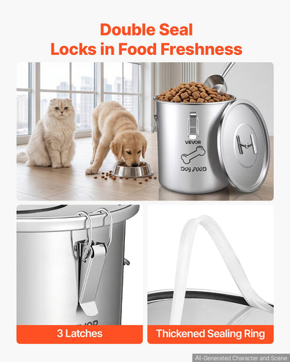 VEVOR Stainless Steel Dog Food Storage Container 17 lbs/5.28 Gal Capacity, for Living Room Kitchen, Airtight Lid & Dual Handles, 20L Large Metal for Dogs & Cats Food Rice Flour, Keep Fresh, Easy Clean - BXGXMXBXG1PCC3V5A001V0 - view 4