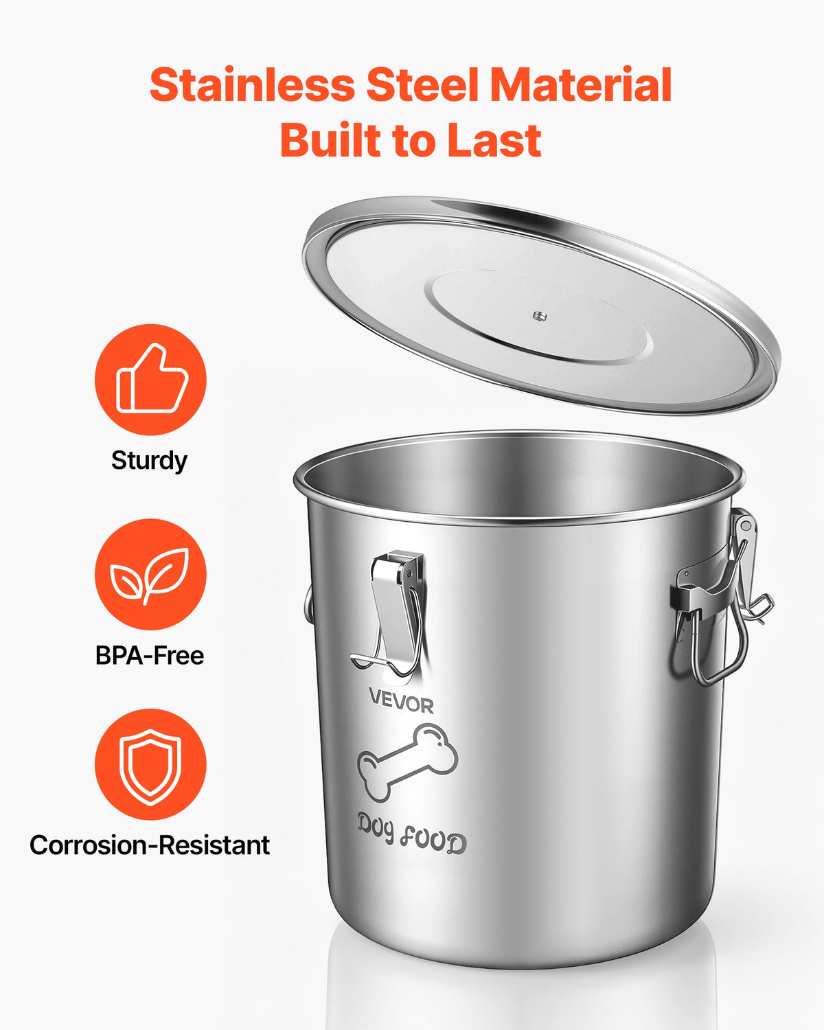 VEVOR Stainless Steel Dog Food Storage Container 17 lbs/5.28 Gal Capacity, for Living Room Kitchen, Airtight Lid & Dual Handles, 20L Large Metal for Dogs & Cats Food Rice Flour, Keep Fresh, Easy Clean - BXGXMXBXG1PCC3V5A001V0 - view 5