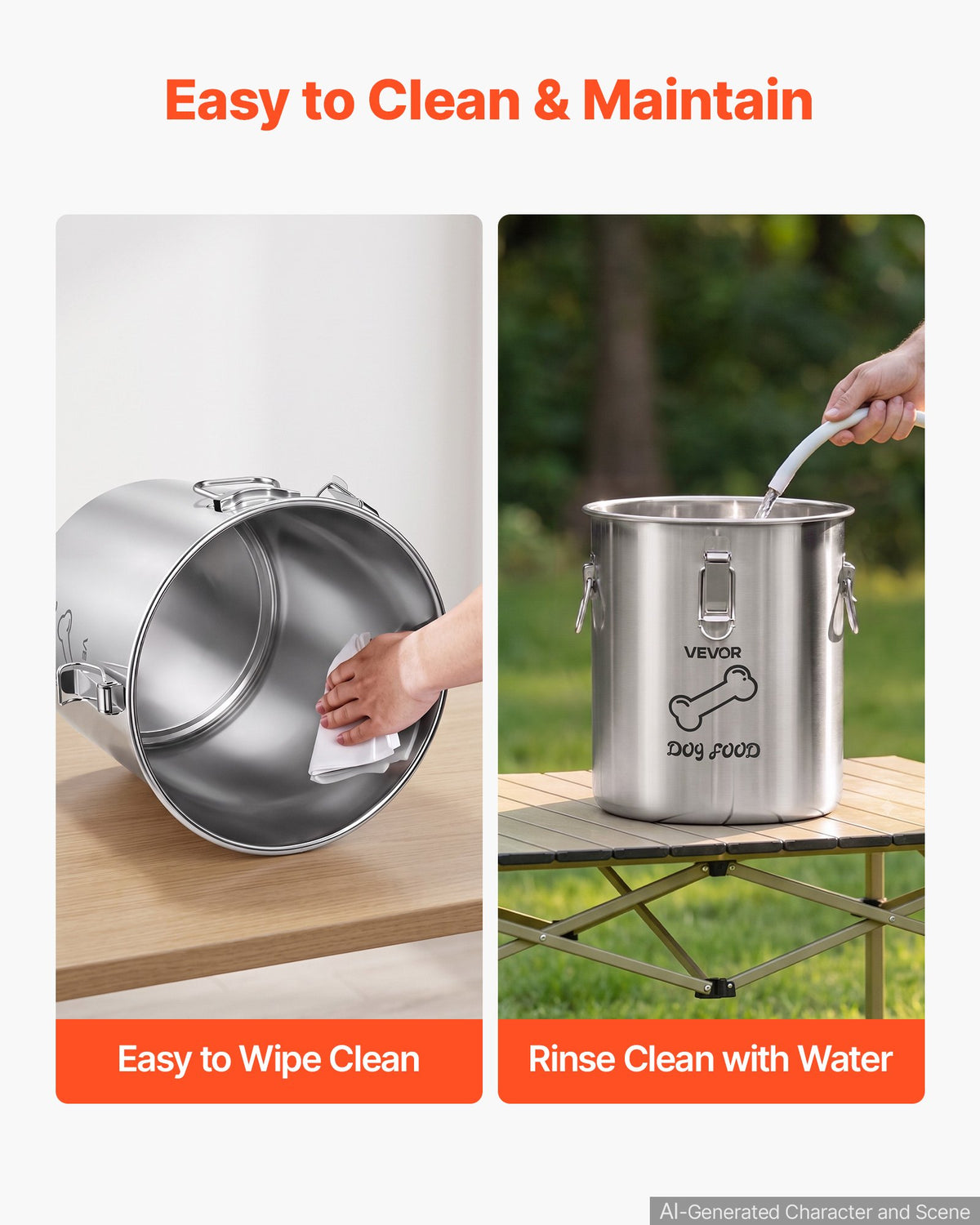 VEVOR Stainless Steel Dog Food Storage Container 17 lbs/5.28 Gal Capacity, for Living Room Kitchen, Airtight Lid & Dual Handles, 20L Large Metal for Dogs & Cats Food Rice Flour, Keep Fresh, Easy Clean - BXGXMXBXG1PCC3V5A001V0 - view 6
