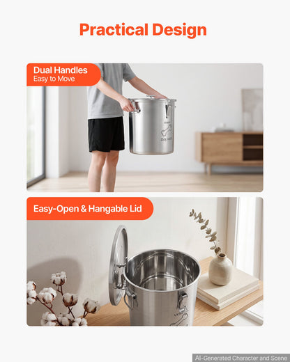 VEVOR Stainless Steel Dog Food Storage Container 17 lbs/5.28 Gal Capacity, for Living Room Kitchen, Airtight Lid & Dual Handles, 20L Large Metal for Dogs & Cats Food Rice Flour, Keep Fresh, Easy Clean - BXGXMXBXG1PCC3V5A001V0 - view 7