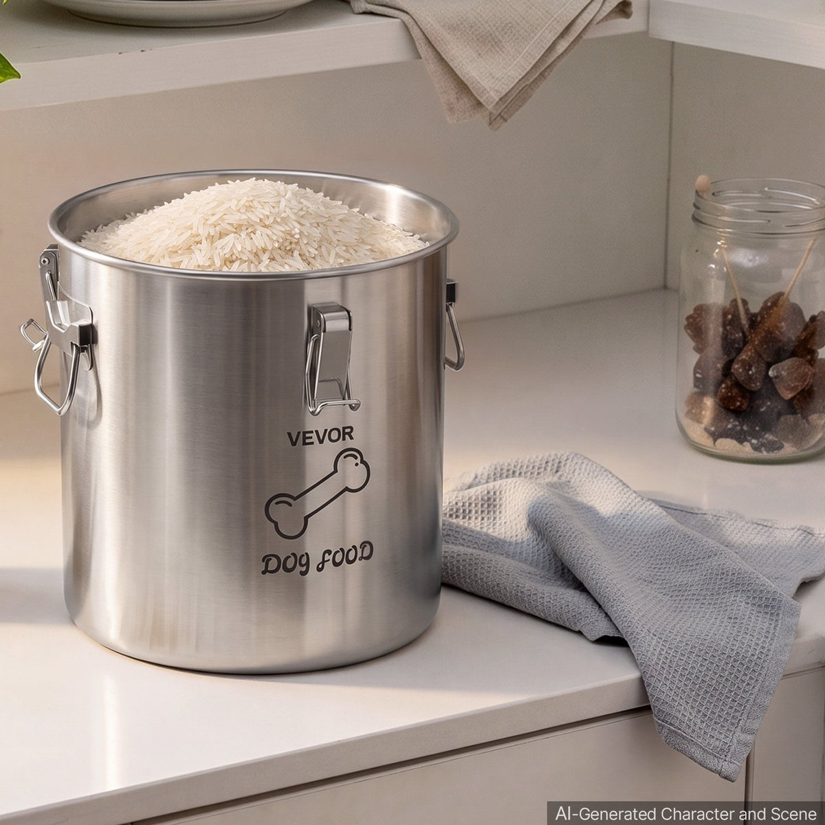 VEVOR Stainless Steel Dog Food Storage Container 17 lbs/5.28 Gal Capacity, for Living Room Kitchen, Airtight Lid & Dual Handles, 20L Large Metal for Dogs & Cats Food Rice Flour, Keep Fresh, Easy Clean - BXGXMXBXG1PCC3V5A001V0 - view 9