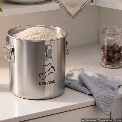 VEVOR Stainless Steel Dog Food Storage Container 17 lbs/5.28 Gal Capacity, for Living Room Kitchen, Airtight Lid & Dual Handles, 20L Large Metal for Dogs & Cats Food Rice Flour, Keep Fresh, Easy Clean - BXGXMXBXG1PCC3V5A001V0 - view 9