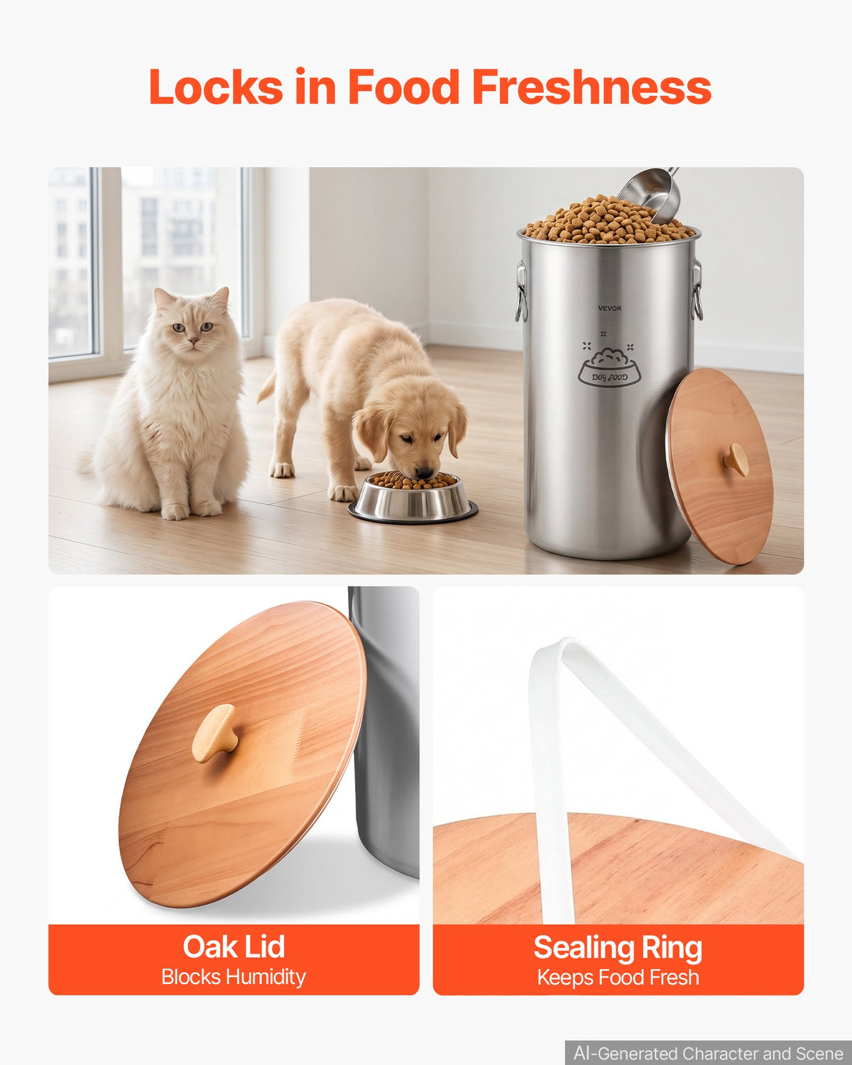 VEVOR Stainless Steel Dog Food Storage Container 30 lbs/9.25 Gal Capacity, for Living Room Kitchen, Airtight Lid & Dual Handles, 35L Large Metal for Dogs & Cats Food Rice Flour, Keep Fresh, Easy Clean - BXGXMXBXG1PCXKRN7001V0 - view 4