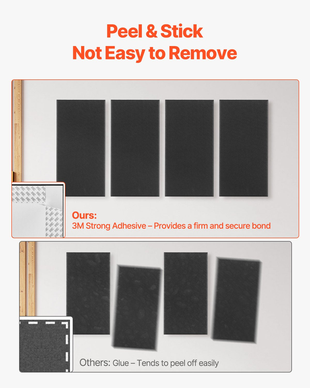 VEVOR 4 PCS Acoustic Panels, 2 inch Thick 23.6 x 11.8 inch Fiberglass Sound Absorbing Panels, Self-adhesive Soundproof Wall Boards, for Studios, Office, Home Theater,Meeting Room, Black - BXGYBHS6030C6ERCO001V0 - view 4