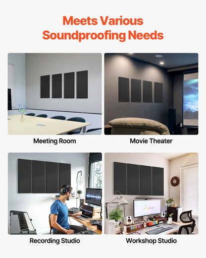 VEVOR 4 PCS Acoustic Panels, 2 inch Thick 23.6 x 11.8 inch Fiberglass Sound Absorbing Panels, Self-adhesive Soundproof Wall Boards, for Studios, Office, Home Theater,Meeting Room, Black - BXGYBHS6030C6ERCO001V0 - view 6