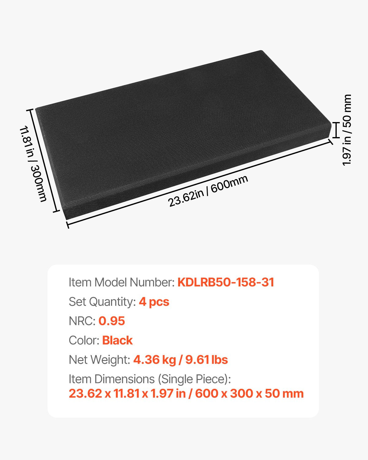 VEVOR 4 PCS Acoustic Panels, 2 inch Thick 23.6 x 11.8 inch Fiberglass Sound Absorbing Panels, Self-adhesive Soundproof Wall Boards, for Studios, Office, Home Theater,Meeting Room, Black - BXGYBHS6030C6ERCO001V0 - view 8