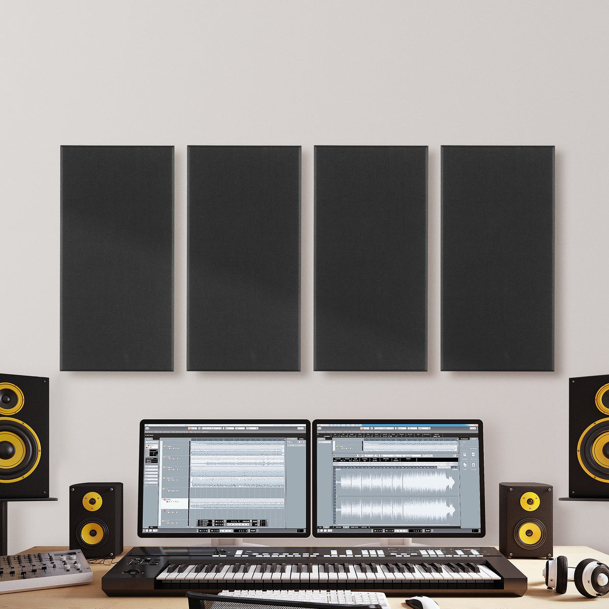 VEVOR 4 PCS Acoustic Panels, 2 inch Thick 23.6 x 11.8 inch Fiberglass Sound Absorbing Panels, Self-adhesive Soundproof Wall Boards, for Studios, Office, Home Theater,Meeting Room, Black - BXGYBHS6030C6ERCO001V0 - view 9