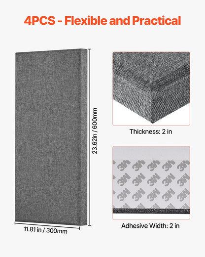 VEVOR 4 PCS Acoustic Panels, 2 inch Thick 23.6 x 11.8 inch Fiberglass Sound Absorbing Panels, Self-adhesive Soundproof Wall Boards, for Studios, Office, Home Theater,Meeting Room, Gray - BXGYBHS6030CODWP4001V0 - view 7