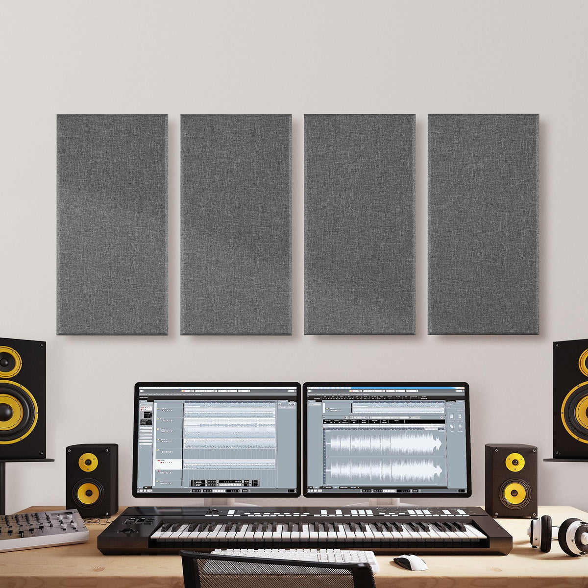VEVOR 4 PCS Acoustic Panels, 2 inch Thick 23.6 x 11.8 inch Fiberglass Sound Absorbing Panels, Self-adhesive Soundproof Wall Boards, for Studios, Office, Home Theater,Meeting Room, Gray - BXGYBHS6030CODWP4001V0 - view 9