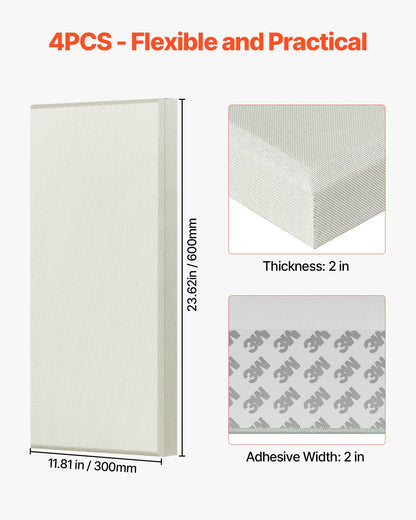 VEVOR 4 PCS Acoustic Panels, 2 inch Thick 23.6 x 11.8 inch Fiberglass Sound Absorbing Panels, Self-adhesive Soundproof Wall Boards, for Studios, Office, Home Theater,Meeting Room, Beige - BXGYBMS6030CD0564001V0 - view 7