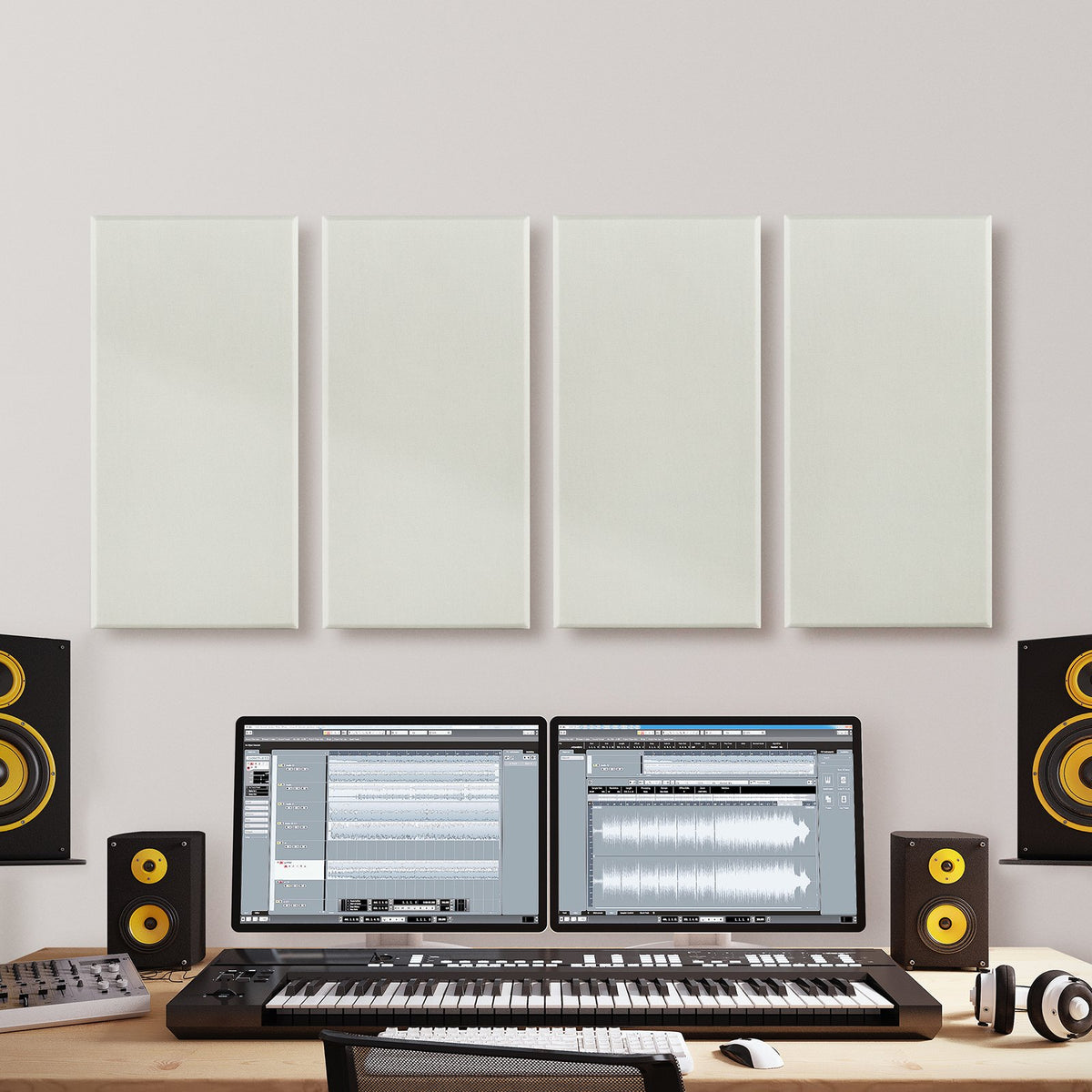 VEVOR 4 PCS Acoustic Panels, 2 inch Thick 23.6 x 11.8 inch Fiberglass Sound Absorbing Panels, Self-adhesive Soundproof Wall Boards, for Studios, Office, Home Theater,Meeting Room, Beige - BXGYBMS6030CD0564001V0 - view 9