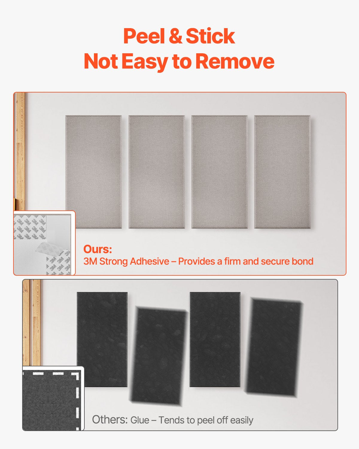 VEVOR 4 PCS Acoustic Panels, 2 inch Thick 23.6 x 11.8 inch Fiberglass Sound Absorbing Panels, Self-adhesive Soundproof Wall Boards, for Studios, Office, Home Theater,Meeting Room, Camel - BXGYBTS6030CYTD57001V0 - view 4