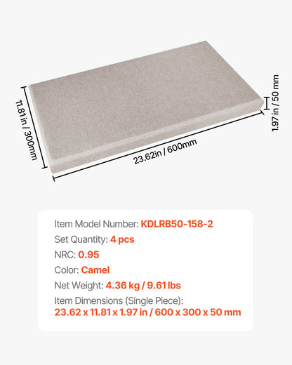 VEVOR 4 PCS Acoustic Panels, 2 inch Thick 23.6 x 11.8 inch Fiberglass Sound Absorbing Panels, Self-adhesive Soundproof Wall Boards, for Studios, Office, Home Theater,Meeting Room, Camel - BXGYBTS6030CYTD57001V0 - view 8