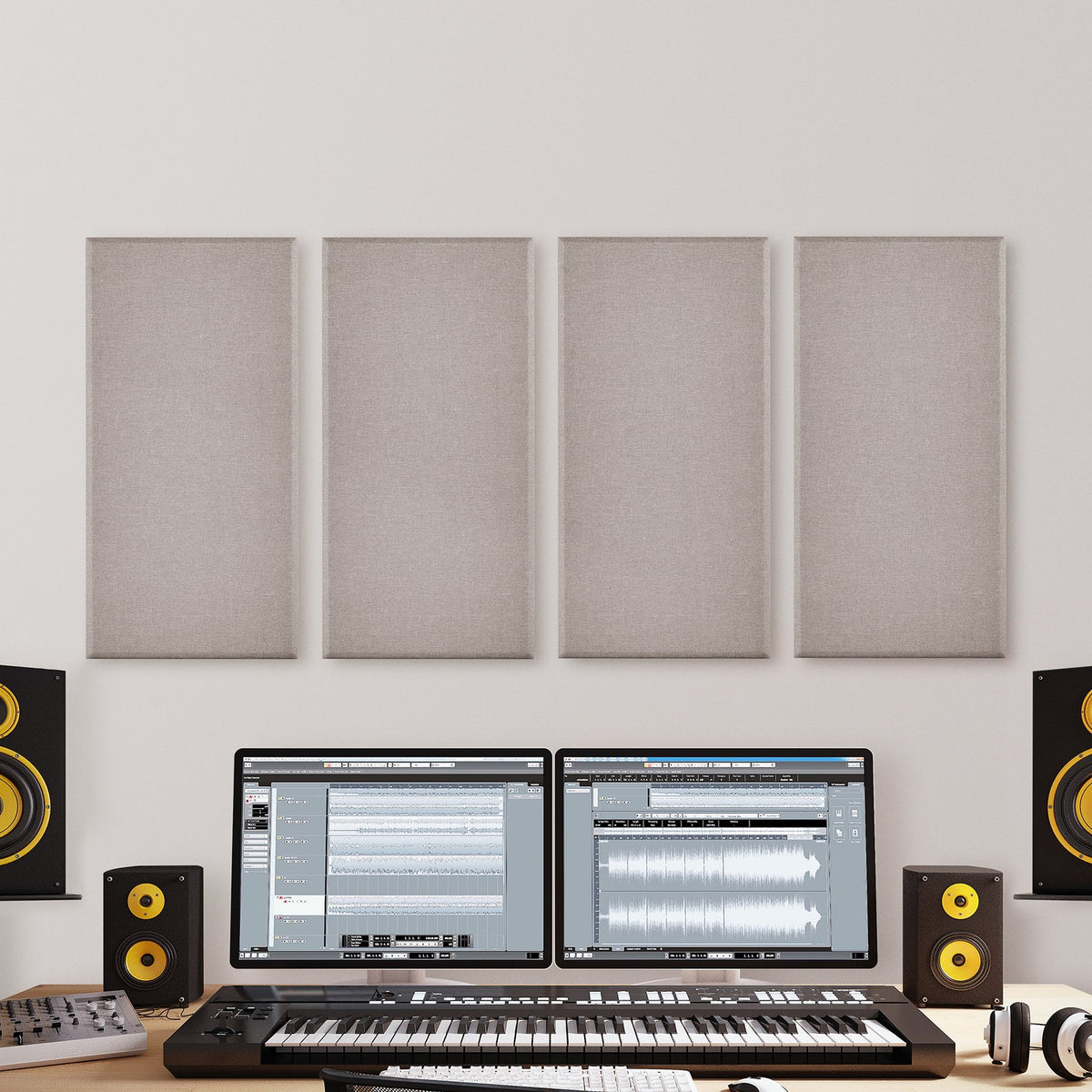 VEVOR 4 PCS Acoustic Panels, 2 inch Thick 23.6 x 11.8 inch Fiberglass Sound Absorbing Panels, Self-adhesive Soundproof Wall Boards, for Studios, Office, Home Theater,Meeting Room, Camel - BXGYBTS6030CYTD57001V0 - view 9