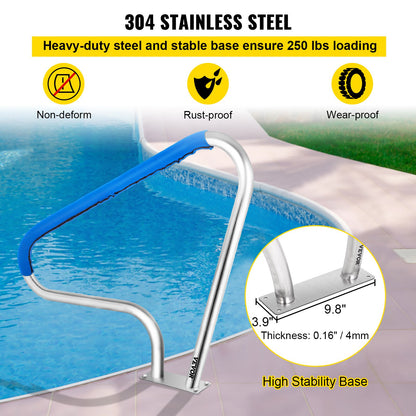 VEVOR Pool Rail 48x36 Pool Railing 304 Stainless Steel 250LBS Load Capacity Silver Rustproof Pool Handrail Humanized Swimming Pool Handrail with Blue Grip Cover & M8 Drill Bit & Self-Taping Screws - BXGYCFS3W48X36YC1V0 - view 5