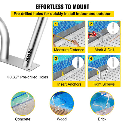 VEVOR Pool Rail 48x36 Pool Railing 304 Stainless Steel 250LBS Load Capacity Silver Rustproof Pool Handrail Humanized Swimming Pool Handrail with Blue Grip Cover & M8 Drill Bit & Self-Taping Screws - BXGYCFS3W48X36YC1V0 - view 6