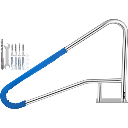 VEVOR Pool Rail 55x32 Pool Railing 304 Stainless Steel 250LBS Load Capacity Silver Rustproof Pool Handrail Humanized Swimming Pool Handrail with Blue Grip Cover & M8 Drill Bit & Self-Taping Screws - BXGYCFS4W55X32YC1V0 - view 1