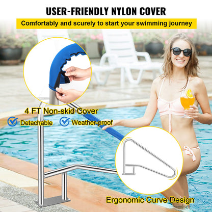 VEVOR Pool Rail 55x32 Pool Railing 304 Stainless Steel 250LBS Load Capacity Silver Rustproof Pool Handrail Humanized Swimming Pool Handrail with Blue Grip Cover & M8 Drill Bit & Self-Taping Screws - BXGYCFS4W55X32YC1V0 - view 4
