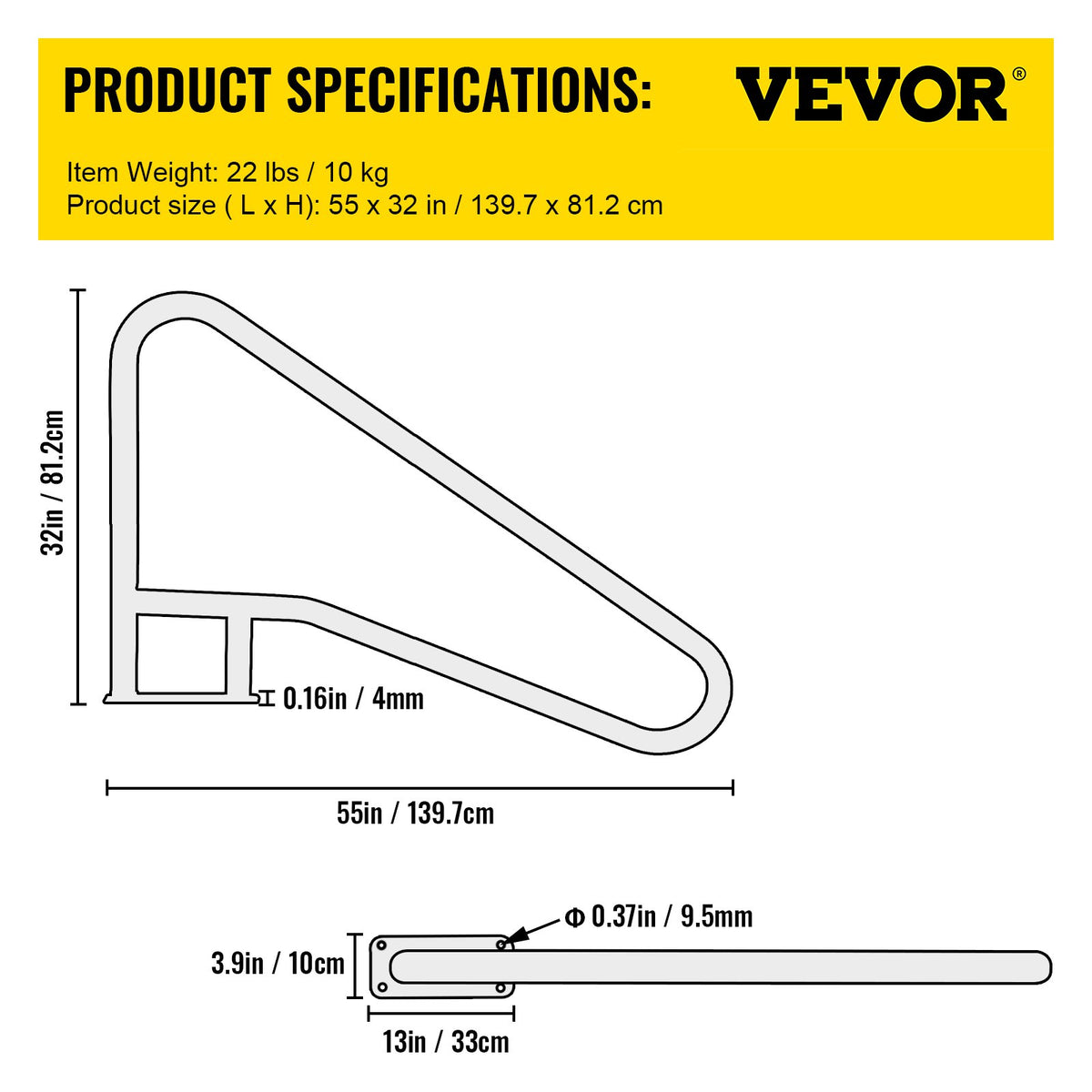 VEVOR Pool Rail 55x32 Pool Railing 304 Stainless Steel 250LBS Load Capacity Silver Rustproof Pool Handrail Humanized Swimming Pool Handrail with Blue Grip Cover & M8 Drill Bit & Self-Taping Screws - BXGYCFS4W55X32YC1V0 - view 8