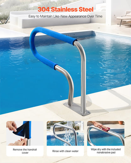 VEVOR Pool Rail, 31 x 22 inch Pool Handrail, 220 lbs Load Capacity Heavy Duty 304 Stainless Steel Swimming Handrail, Detachable Nonslip Sleeve, Rich Accessories, for Poolside, Water Parks， Spa Centers - BXGYCFSDDB302DUEF001V0 - view 4