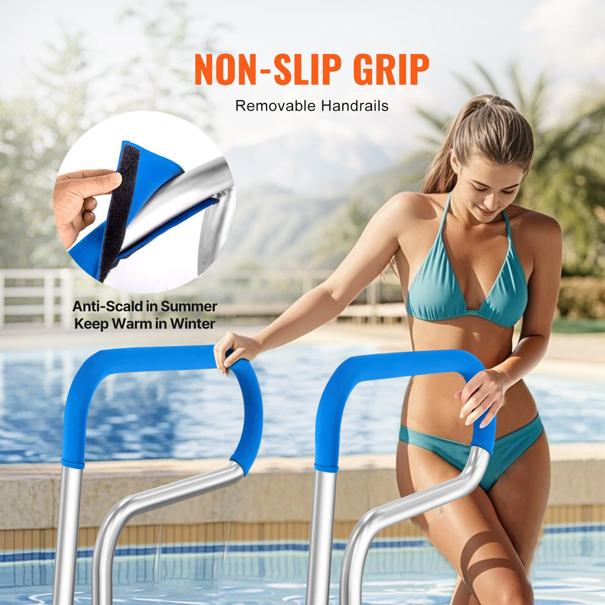 VEVOR Pool Handrail, 32 x 23 inch Pool Railing, Stainless Steel with Base Plate for Indoor/Outdoor Pools,Swimming Pool Safety Railing for Decks,Rust-Proof Grab Bar w/ Grip Cover&Accessories for Spas - BXGYCFSDDB32ODJT3V0 - view 5