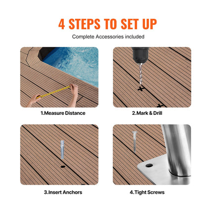 VEVOR Pool Handrail, 32 x 23 inch Pool Railing, Stainless Steel with Base Plate for Indoor/Outdoor Pools,Swimming Pool Safety Railing for Decks,Rust-Proof Grab Bar w/ Grip Cover&Accessories for Spas - BXGYCFSDDB32ODJT3V0 - view 6