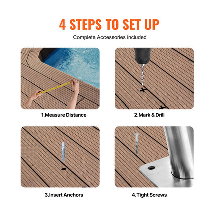 VEVOR Pool Handrail, 39 x 32 inch Pool Railing, Stainless Steel with Base Plate for Indoor/Outdoor Pools,Swimming Pool Safety Railing for Decks,Rust-Proof Grab Bar w/ Grip Cover&Accessories for Spas - BXGYCFSDDB39WBGVHV0 - view 6