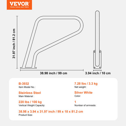 VEVOR Pool Handrail, 39 x 32 inch Pool Railing, Stainless Steel with Base Plate for Indoor/Outdoor Pools,Swimming Pool Safety Railing for Decks,Rust-Proof Grab Bar w/ Grip Cover&Accessories for Spas - BXGYCFSDDB39WBGVHV0 - view 8