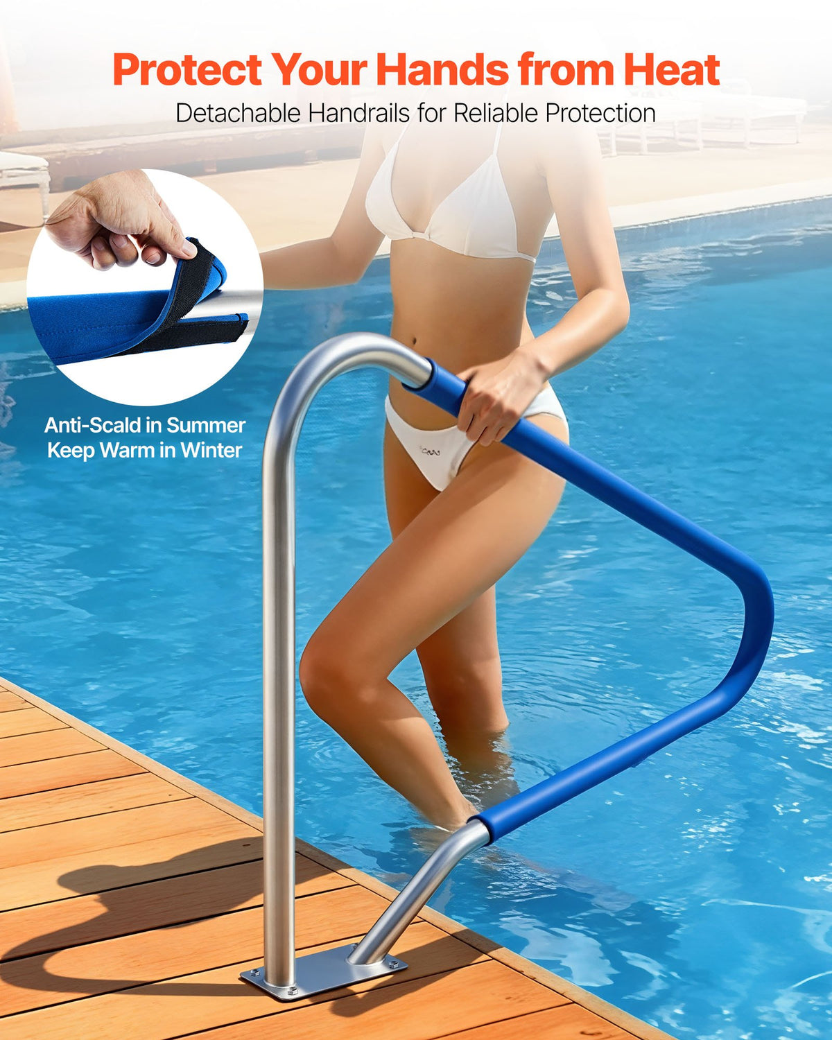 VEVOR Pool Rail, 48 x 36 inch Pool Handrail, 220 lbs Load Capacity Heavy Duty 304 Stainless Steel Swimming Handrail, Detachable Nonslip Sleeve, Rich Accessories, for Poolside, Water Parks, Spa Centers - BXGYCFSDDB4834UDG001V0 - view 5