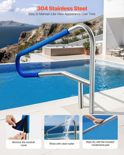 VEVOR Pool Rail, 54 x 32 inch Pool Handrail, 220 lbs Load Capacity Heavy Duty 304 Stainless Steel Swimming Handrail, Detachable Nonslip Sleeve, Recessed or Base Mount, for Poolside, Water Parks - BXGYCFSYM543YO17Y001V0 - view 4