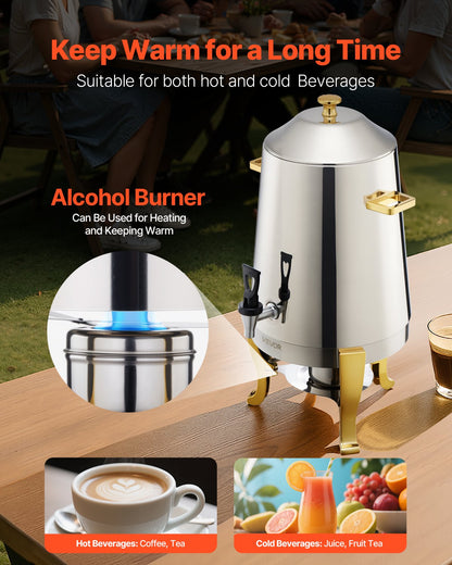 VEVOR Stainless Steel Beverage Dispenser, 3.4 Gallon Drink Dispenser  with Alcohol Burner, Hot & Cold Drink Dispensers with Spigot for Coffee Tea Hot Water, Ideal for Restaurants, Hotels, Parties - BXGYLFPQBXGS033D5001V0 - view 5