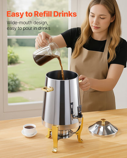 VEVOR Stainless Steel Beverage Dispenser, 3.4 Gallon Drink Dispenser  with Alcohol Burner, Hot & Cold Drink Dispensers with Spigot for Coffee Tea Hot Water, Ideal for Restaurants, Hotels, Parties - BXGYLFPQBXGS033D5001V0 - view 6