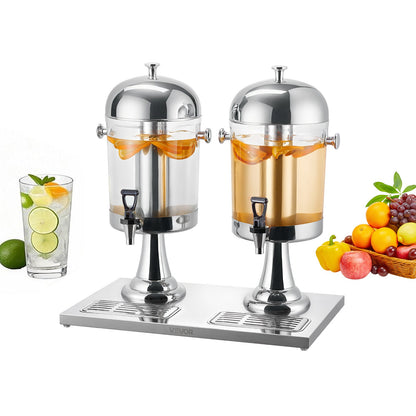 VEVOR Beverage Dispenser, 2.1 Gallon x 2 Drink Dispenser for Parties, Stainless Steel + Plastic Juice Dispensers with Spigot Ice Chamber Tray, Iced Tea Lemonade Dispensers, for Restaurants, Hotels - BXGYLFPQBXGS1OOVN001V0 - view 1