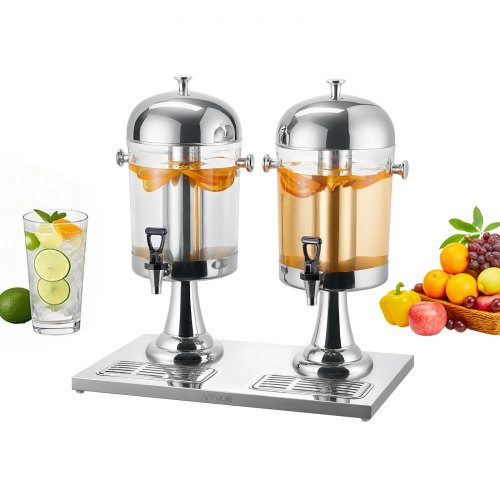 VEVOR Beverage Dispenser, 2.1 Gallon x 2 Drink Dispenser for Parties, Stainless Steel + Plastic Juice Dispensers with Spigot Ice Chamber Tray, Iced Tea Lemonade Dispensers, for Restaurants, Hotels - BXGYLFPQBXGS1OOVN001V0 - view 2
