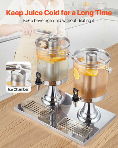 VEVOR Beverage Dispenser, 2.1 Gallon x 2 Drink Dispenser for Parties, Stainless Steel + Plastic Juice Dispensers with Spigot Ice Chamber Tray, Iced Tea Lemonade Dispensers, for Restaurants, Hotels - BXGYLFPQBXGS1OOVN001V0 - view 4