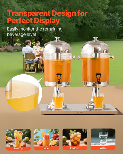 VEVOR Beverage Dispenser, 2.1 Gallon x 2 Drink Dispenser for Parties, Stainless Steel + Plastic Juice Dispensers with Spigot Ice Chamber Tray, Iced Tea Lemonade Dispensers, for Restaurants, Hotels - BXGYLFPQBXGS1OOVN001V0 - view 5