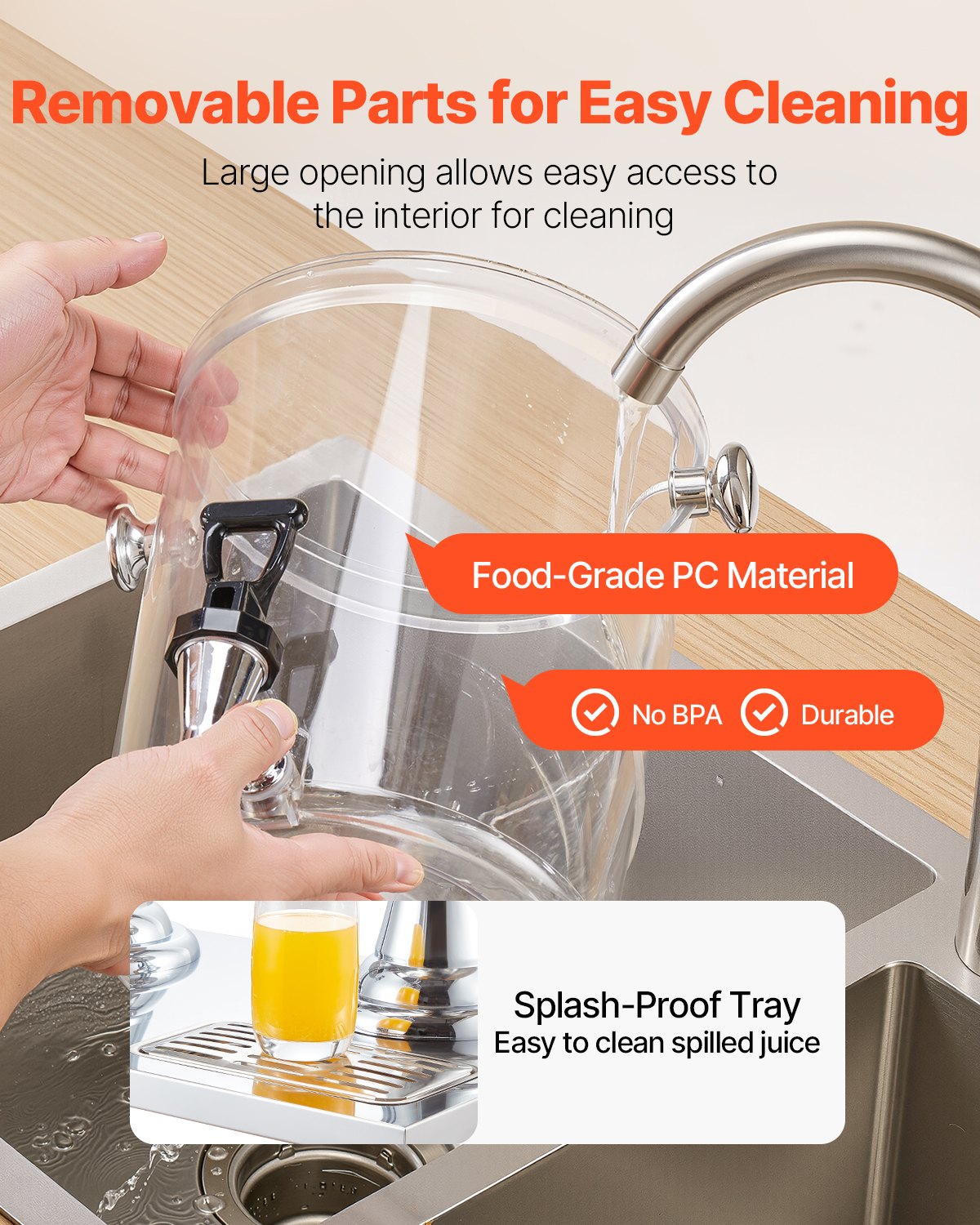 VEVOR Beverage Dispenser, 2.1 Gallon x 2 Drink Dispenser for Parties, Stainless Steel + Plastic Juice Dispensers with Spigot Ice Chamber Tray, Iced Tea Lemonade Dispensers, for Restaurants, Hotels - BXGYLFPQBXGS1OOVN001V0 - view 7