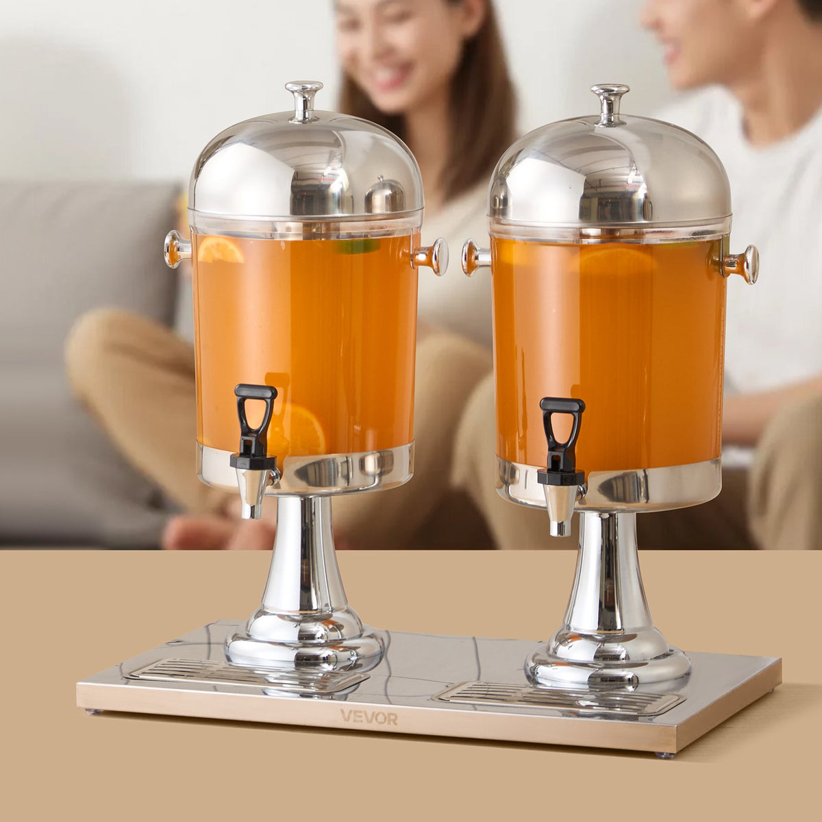 VEVOR Beverage Dispenser, 2.1 Gallon x 2 Drink Dispenser for Parties, Stainless Steel + Plastic Juice Dispensers with Spigot Ice Chamber Tray, Iced Tea Lemonade Dispensers, for Restaurants, Hotels - BXGYLFPQBXGS1OOVN001V0 - view 9