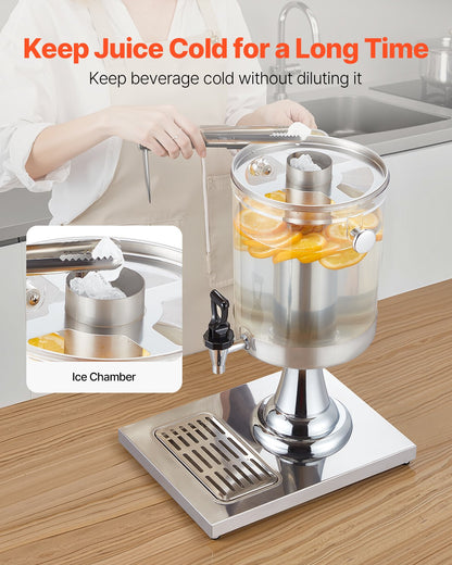 VEVOR Beverage Dispenser, 2.1 Gallon Drink Dispenser for Parties, Stainless Steel + Plastic Juice Dispensers with Spigot Ice Chamber Tray, Iced Tea Lemonade Juice Dispensers, for Restaurants, Hotels - BXGYLFPQBXGSPZZPX001V0 - view 4
