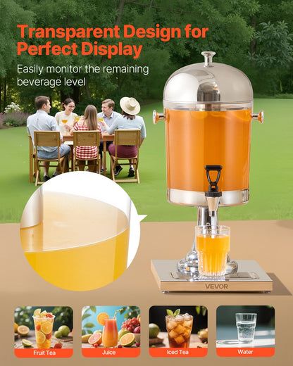 VEVOR Beverage Dispenser, 2.1 Gallon Drink Dispenser for Parties, Stainless Steel + Plastic Juice Dispensers with Spigot Ice Chamber Tray, Iced Tea Lemonade Juice Dispensers, for Restaurants, Hotels - BXGYLFPQBXGSPZZPX001V0 - view 5