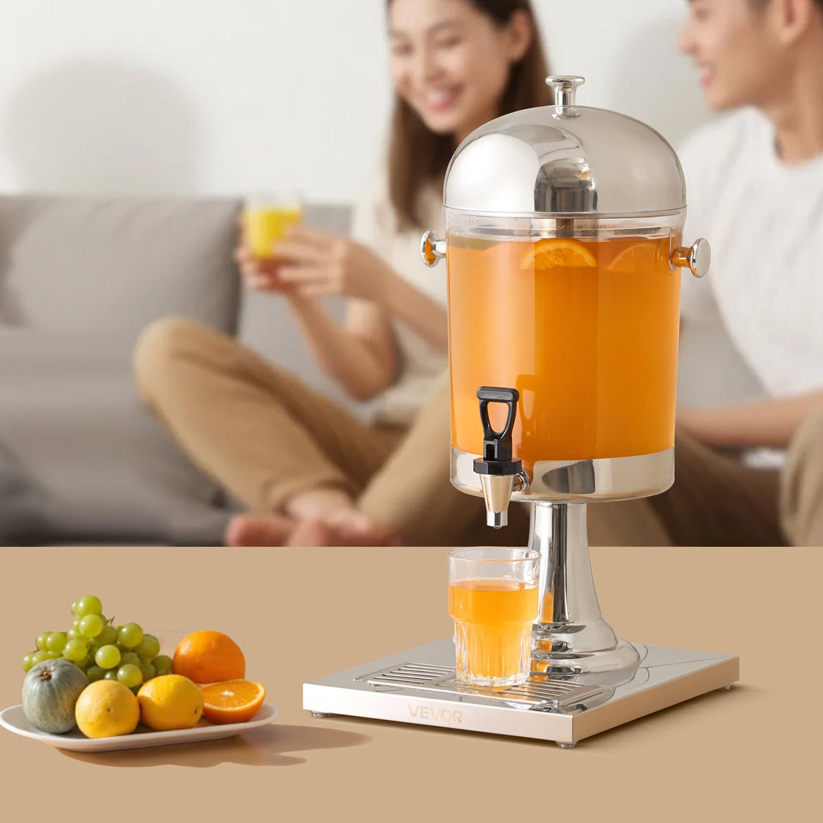 VEVOR Beverage Dispenser, 2.1 Gallon Drink Dispenser for Parties, Stainless Steel + Plastic Juice Dispensers with Spigot Ice Chamber Tray, Iced Tea Lemonade Juice Dispensers, for Restaurants, Hotels - BXGYLFPQBXGSPZZPX001V0 - view 9
