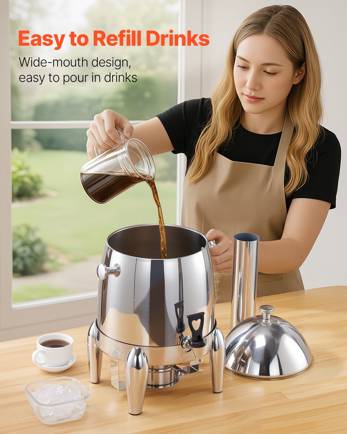 VEVOR Stainless Steel Beverage Dispenser, 2.7 Gallon Drink Dispenser  with Alcohol Burner, Hot & Cold Drink Dispensers for Coffee Tea Hot Water, with Spigot Ice Tube, for Restaurants, Hotels, Parties - BXGYLFPQBXGSQ0G7U001V0 - view 6
