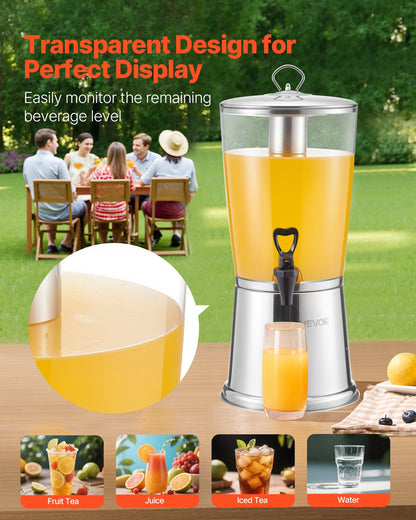 VEVOR Beverage Dispenser, 2.1 Gallon Drink Dispenser for Parties, Stainless Steel + Plastic Juice Dispensers with Spigot Ice Chamber, Iced Tea Lemonade Juice Water Dispensers, for Restaurants, Hotels - BXGYLFPQBXGSY3S22001V0 - view 5