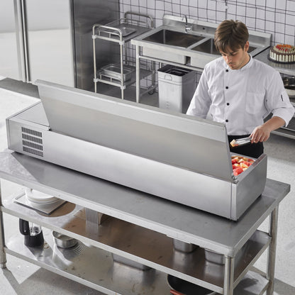 VEVOR Refrigerated Condiment Prep Station, 160 W Countertop Refrigerated Condiment Station, with 5 1/3 Pans & 4 1/6 Pans, 304 Stainless Body and PC Lid, Sandwich Prep Table with Stainless Guard, ETL - BXGZLZDWT71YA9AG7V1 - view 9